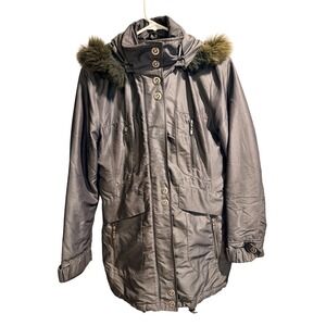 Pendleton Women's Gray Faux Fur Trim Hooded Winter Parka Jacket Size Medium